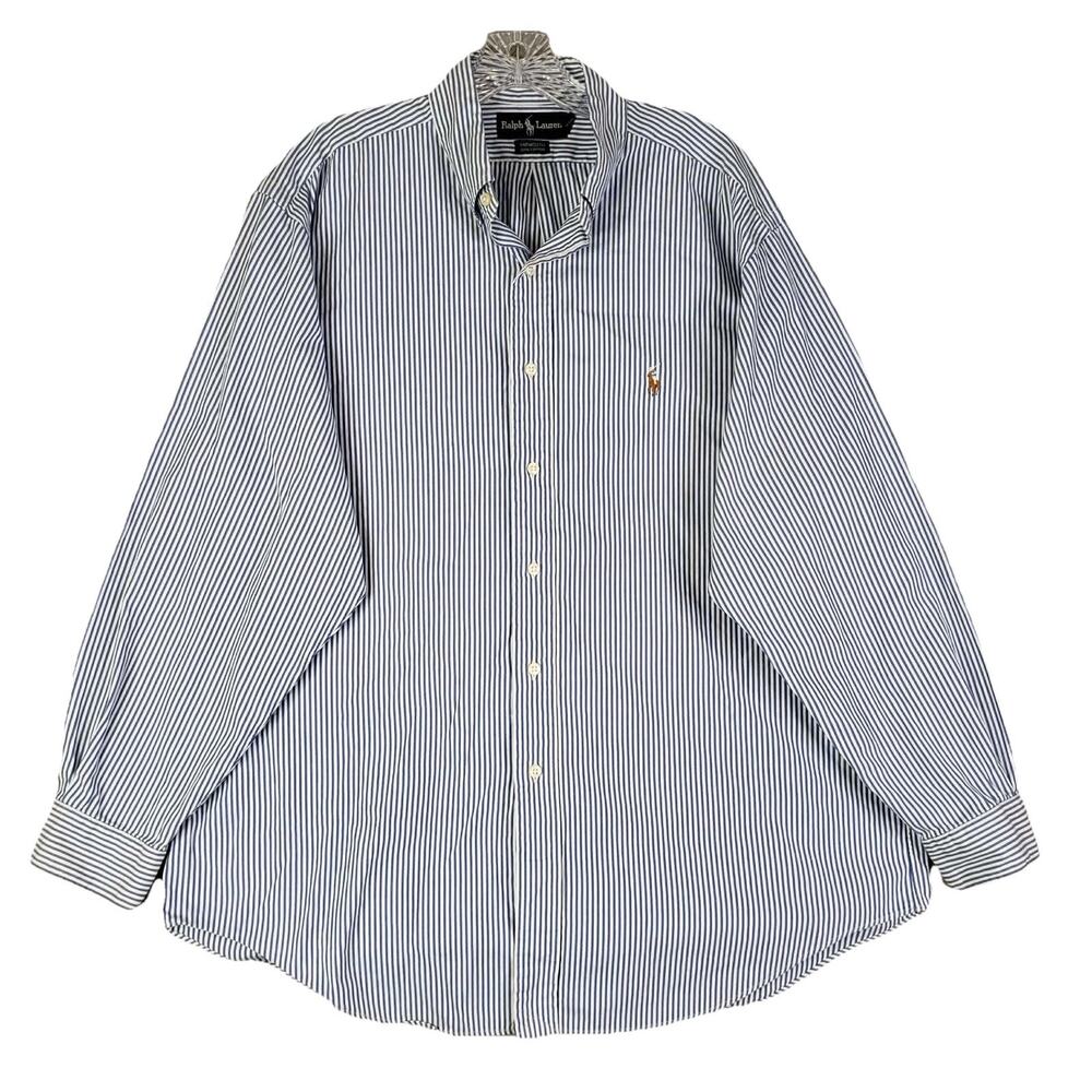 Polo Ralph Lauren Shirt Mens Size XL 16.5 Blue Stripe Button Down Oxford LS